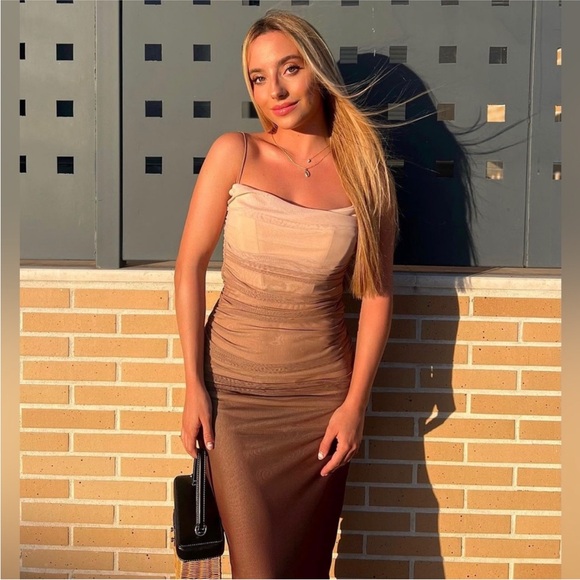 π€ ZARA Bloggers Fav Brown Tulle Ruched Midi Tube Dress. MEDIUM. Great Condition! - Picture 11 of 15